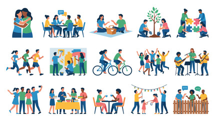 Fototapeta premium Diverse People Enjoying Outdoor Activities, Community Events Socializing Flat Art
