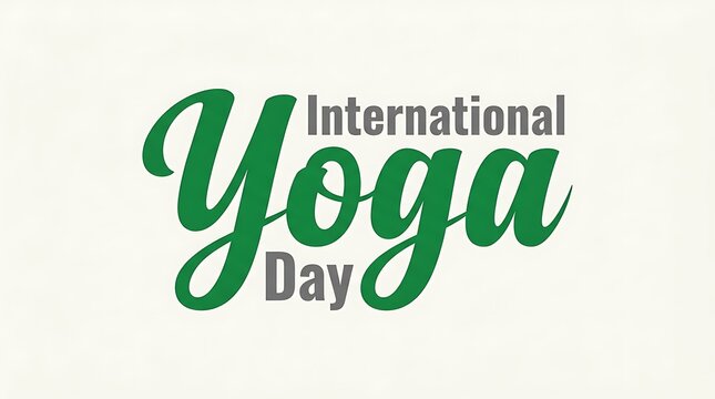 International Yoga Day, yoga celebration, green text, festive logo, wellness event