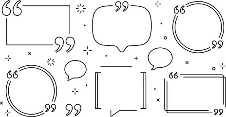 Fototapeta premium Minimalist Quote Box Vector Frame Set with Speech Bubbles Quotation Marks Brackets and Chat Bubble Line Art Templates for Text Layouts