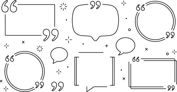 Minimalist Quote Box Vector Frame Set with Speech Bubbles Quotation Marks Brackets and Chat Bubble Line Art Templates for Text Layouts