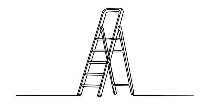 Continuous single line drawing of a folding ladder showing a minimalist concept for growth and climbing success isolated on white Vector, illustration