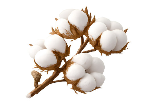 A close view of a cotton plant showcasing white fluffy bolls ready for harvest isolated on transparent background cut out