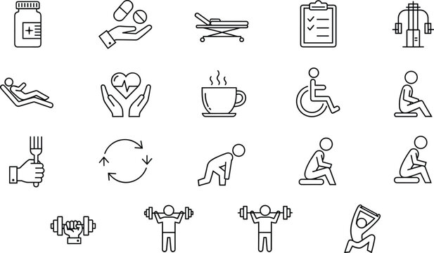 Fitness Workout and Healthy Lifestyle Icon Set for Sports Training App Interface
