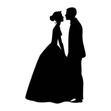 Romantic silhouette of a bride and groom standing close together for a wedding.