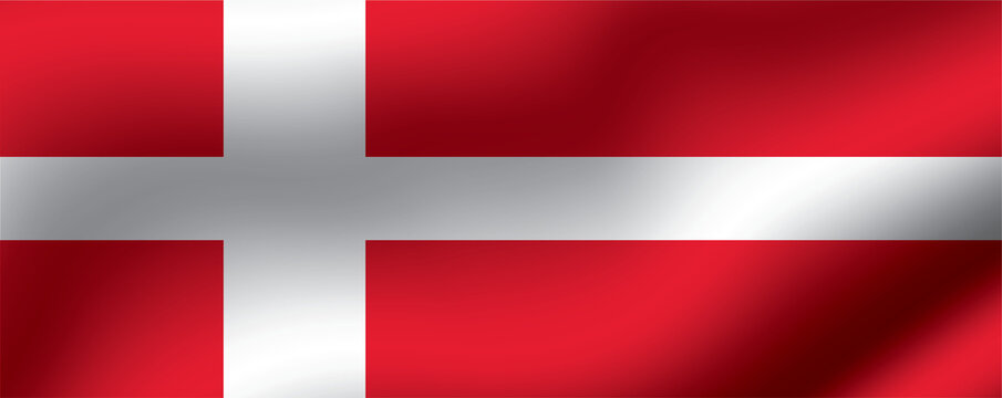 Denmark flag waving. National banner of the Danish state with fabric texture.