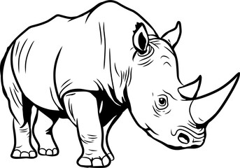 Simple rhino outline, monochrome vector graphic icon, thick line art. © Armad