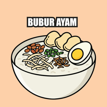 Asean Food Illustration Indonesian and Singapure Bubur Ayam