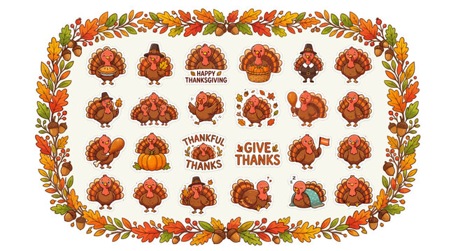 thanksgiving turkeys, fall leaves, autumn stickers