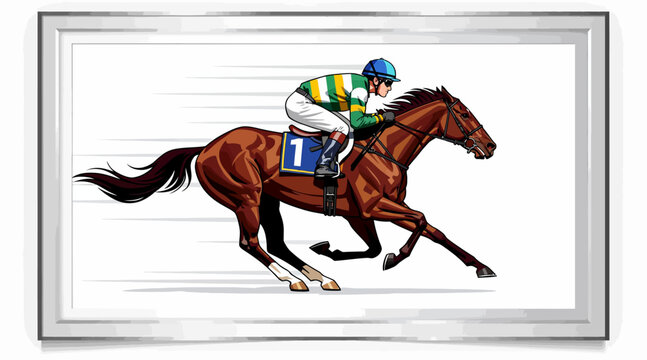 thoroughbred horse racing, jockey riding brown horse