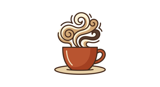 Artistic coffee cup with decorative steam clouds.