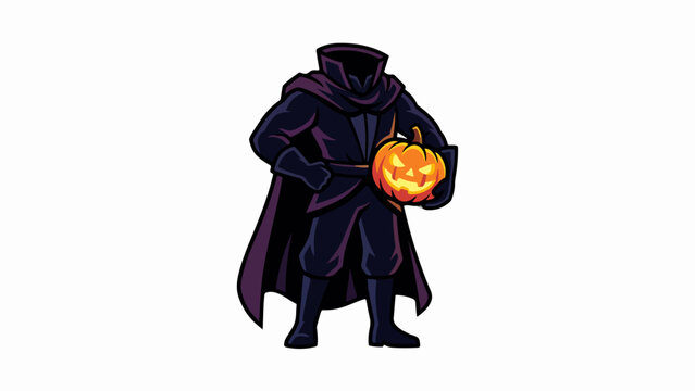 Headless Horseman with Jack O Lantern Flat Vector Illustration Halloween Character Design