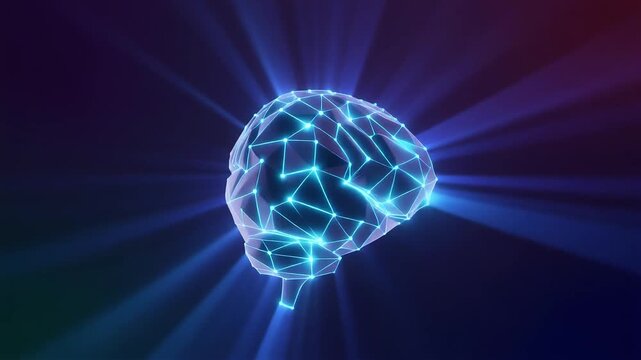 AI Brain Neural Network Pulse Loop Animation, Artificial Intelligence Technology Motion Background Blue Purple Seamless