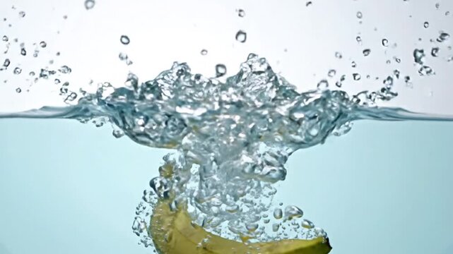 Fresh Banana Dropping into Water with Dynamic Splash