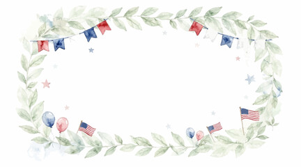 Fototapeta premium USA Patriotism Wreath: Stars, Bunting, Balloons, American Flags, Leaves