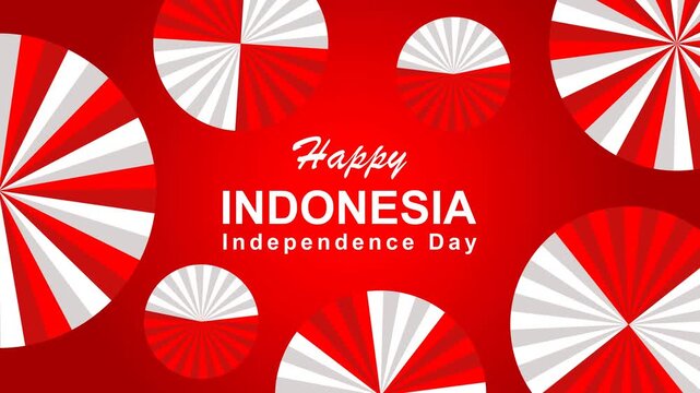 Indonesia Independence Day Animation with Rotating Red and White Paper Fans and Text Reveal Background