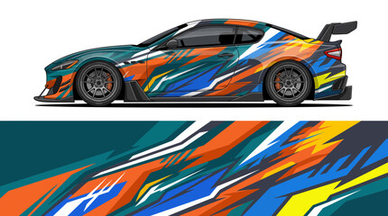 Naklejka premium Colorful racing car with dynamic abstract paint design.
