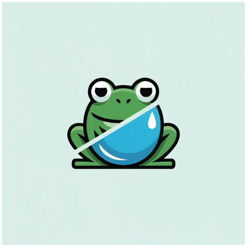 Smiling green frog with water drop.