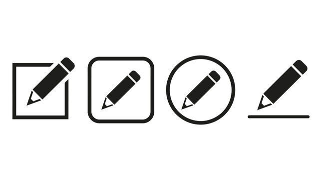 Pencil edit icon set with writing tool in square, rounded square, circle and underline design