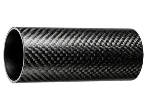 Carbon fiber composite tube with twill weave texture transparent background