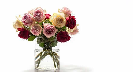 Obraz premium Vibrant Rose Bouquet Artfully Arranged in Clear Vase