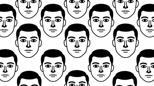 Multiple male faces in cartoon style.