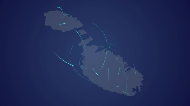 Malta Map Featuring Glowing Light Connections, Digital Infrastructure and Cyber Technology Concept