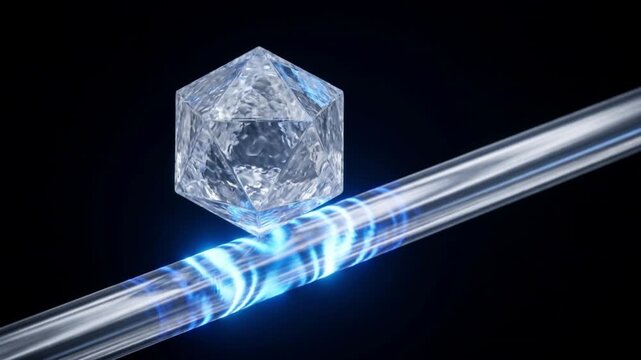 シリコンナノワイヤFETにおけるウイルス粒子の結合と電界効果を示す抽象的CGアニメーション