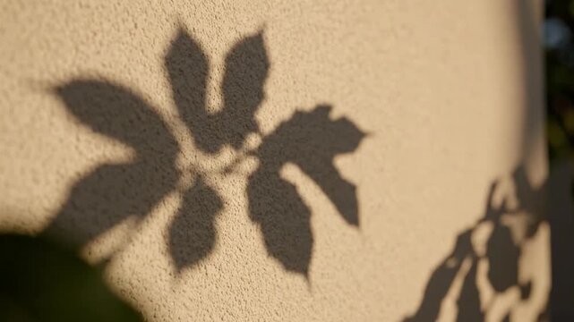 Leaf Shadow on Textured Wall at Sunset