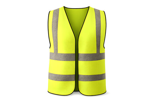 Bright neon yellow reflective safety vest with stripes isolated on transparent background cut out
