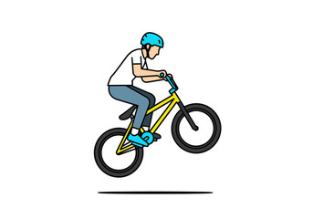 Obraz premium Young man performing a bicycle stunt on a BMX bike.