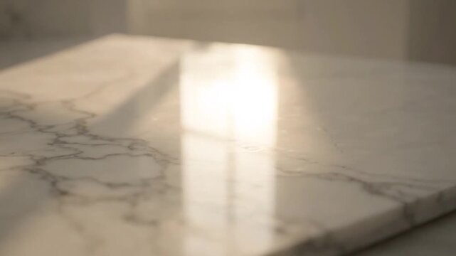 White Marble Countertop with Sunlight Reflection