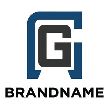 Letter G logo design with blue and gray colors and brand name text icon