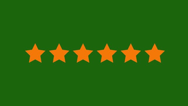 Six orange star rating icon template design vector illustration for customer product review feedback, premium quality evaluation ranking emblem, ani