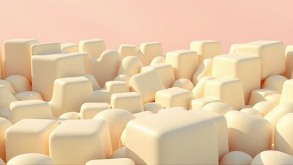 Obraz premium Abstract blocks fill frame. Soft lighting creates warm, pastel tones. Minimalist composition, smooth surfaces, digital rendering.