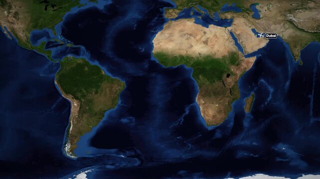 Animated Flight Route Map from Dubai to Panama City