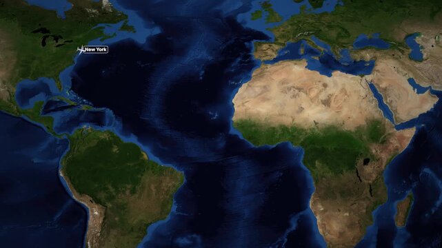 Animated Airplane Flight Route Map from New York City to Cairo Egypt