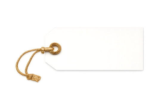 Blank simple rectangular white paper craft price tag label isolated on transparent background cut out, blank price tag.