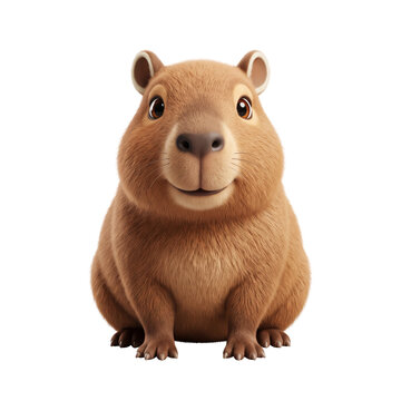 Adorable Cartoon Capybara with Friendly Smile on White Background.