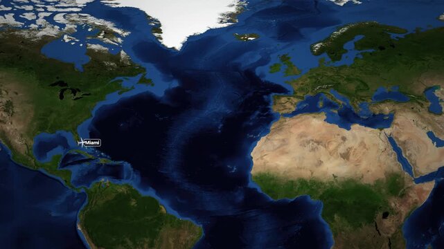 Animated Flight Route Map from Miami to Helsinki Across Atlantic Ocean
