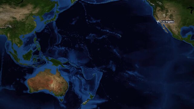 Animated Flight Route Map from Los Angeles to Manila Over Pacific Ocean