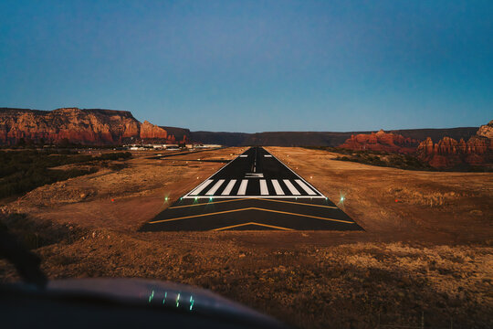 sedona airport red rock landscape at sunset aerial view of arizona canyon formations and desert vistas