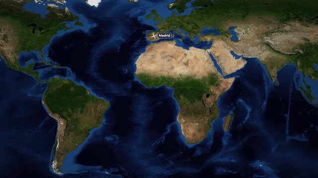 Animated Flight Route Map from Madrid Spain to Santiago Chile