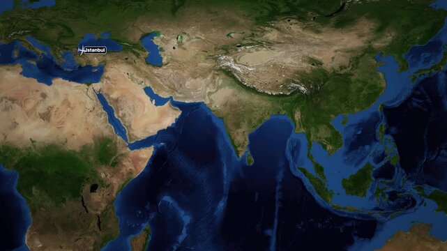 Animated Flight Route Map from Istanbul to Beijing Over Eurasia