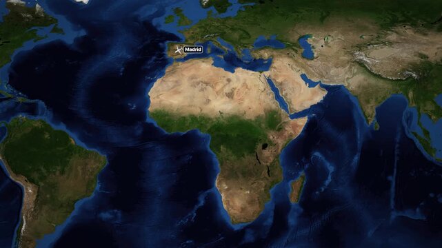 Animated Flight Route Map from Madrid Spain to Sao Paulo Brazil