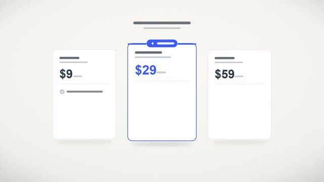 Subscription pricing table animation with three plan cards and highlighted featured price
