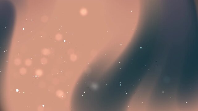 Abstract fluid wavy background with dynamic amber orange and dark slate gray gradient colors and glowing bokeh particles loop.