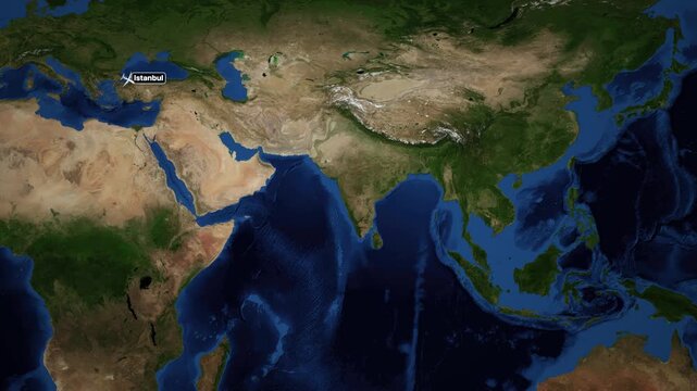 Animated Flight Route Map Showing Airplane Path from Istanbul to Manila
