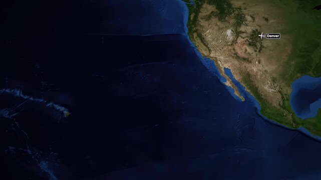 Animated Flight Map Route from Denver to Honolulu Over Pacific Ocean