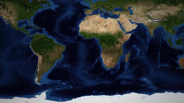 Animated Flight Route Map from Delhi India to Lima Peru