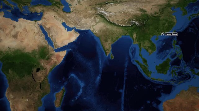 Animated Flight Route Map from Hong Kong to Cairo Egypt